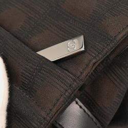 Pre Owned Chanel Brown Jacquard Nylon Travel Line Shoulder Bag