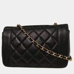 Pre Owned حقيبة كتف شانيل ديانا صغيرة جلد خروف أسود