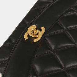 Pre Owned حقيبة كتف شانيل ديانا صغيرة جلد خروف أسود