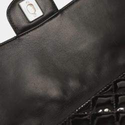 Pre Owned حقيبة كتف جلد لامع أسود شانيل بوابة مفردة بشعار سري