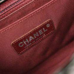 Pre Owned حقيبة كتف جلد لامع أسود شانيل بوابة مفردة بشعار سري