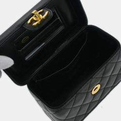 Pre Owned Chanel Black Lambskin Vanity Shoulder Bag