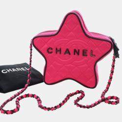 Pre Owned حقيبة كروس شانيل وردية من الساتان المبطن بنجمة Walk Of Fame