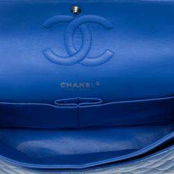 Pre Owned Chanel Blue Medium Classic Patent Double Flap