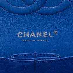 Pre Owned Chanel Blue Medium Classic Patent Double Flap