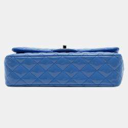 Pre Owned Chanel Blue Medium Classic Patent Double Flap