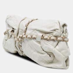 Pre Owned حقيبة شانيل بالوشون سباحة منتصف الليل جلد العجل مبطن أبيض