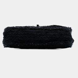 Pre Owned حقيبة شانيل كلاسيك تويد سوداء متوسطة بقلاب واحد