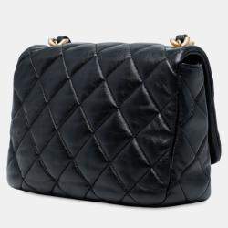 Pre Owned Chanel Black Mini Quilted Lambskin Lacquered Chain Flap