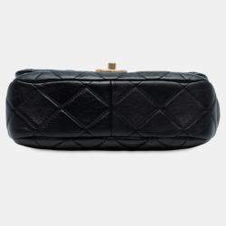 Pre Owned Chanel Black Mini Quilted Lambskin Lacquered Chain Flap