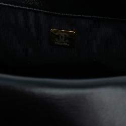 Pre Owned Chanel Black Mini Quilted Lambskin Lacquered Chain Flap