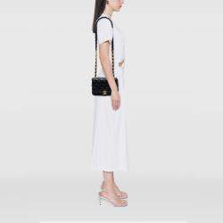 Pre Owned Chanel Black Mini Quilted Lambskin Lacquered Chain Flap