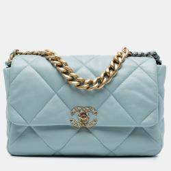 Pre Owned Chanel Blue Large Lambskin 19 Flap