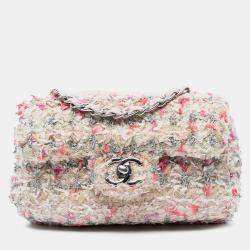 Pre Owned Chanel Pink Mini Rectangular Classic Tweed Single Flap