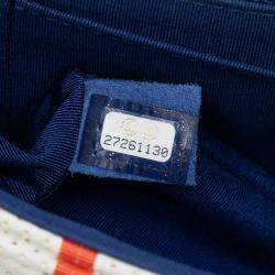 Pre Owned حقيبة شانيل كلاسيك صغيرة مستطيلة جلد خروف مثقب مطوية سدَّابة واحدة زرقاء وبيضاء