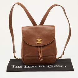 Pre Owned حقيبة ظهر شانيل أربطة CC فينتدج جلد كافيار سوداء