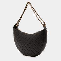 Pre Owned حقيبة شانيل سلاسل جميعها جلد حمل مبطن أسود