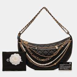 Pre Owned حقيبة شانيل سلاسل جميعها جلد حمل مبطن أسود