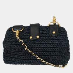 Pre Owned Chanel Black Straw Shoulder Bag