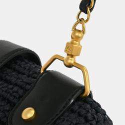 Pre Owned Chanel Black Straw Shoulder Bag