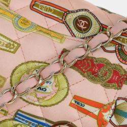 Pre Owned Chanel Pink Satin Cuba Cigare Print Shoulder Bag