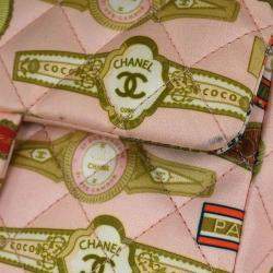 Pre Owned Chanel Pink Satin Cuba Cigare Print Shoulder Bag