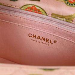 Pre Owned Chanel Pink Satin Cuba Cigare Print Shoulder Bag