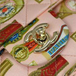 Pre Owned Chanel Pink Satin Cuba Cigare Print Shoulder Bag