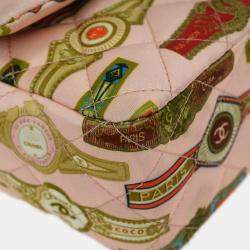 Pre Owned Chanel Pink Satin Cuba Cigare Print Shoulder Bag