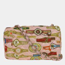 Pre Owned Chanel Pink Satin Cuba Cigare Print Shoulder Bag