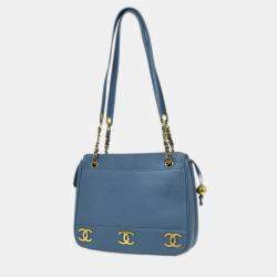 مملوكة مسبقًا حقيبة شانيل كتف توت جلد عجل أزرق ثلاثي CC