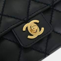 مملوكة مسبقًا حقيبة كتف شانيل خياطة برية جلد عجل أسود غطاء فردي