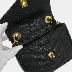 Pre Owned حقيبة كتف شانيل غطاء فردي شيفرون جلد عجل أسود