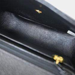 Pre Owned حقيبة كتف شانيل غطاء فردي شيفرون جلد عجل أسود