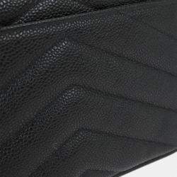 Pre Owned حقيبة كتف شانيل غطاء فردي شيفرون جلد عجل أسود