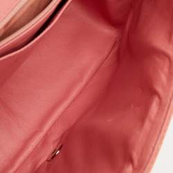 Pre Owned حقيبة شانيل جامبو  كلاسيك جلد شيفرون لامع خوخي بقلاب