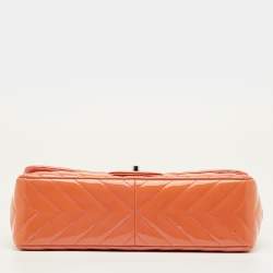 Pre Owned حقيبة شانيل جامبو  كلاسيك جلد شيفرون لامع خوخي بقلاب