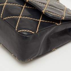 Pre Owned Chanel Black Wild Stitch Surpique Quilted Leather Bag