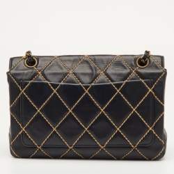 Pre Owned Chanel Black Wild Stitch Surpique Quilted Leather Bag