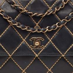 Pre Owned Chanel Black Wild Stitch Surpique Quilted Leather Bag
