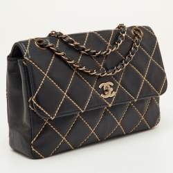 Pre Owned Chanel Black Wild Stitch Surpique Quilted Leather Bag