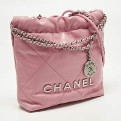 Pre Owned Chanel 22 Mini Pink Quilted Leather Chain Bag