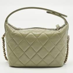 Pre Owned حقيبة شانيل كلاسيك سلسلة أخضر فاتح مطعمة جلد كافيار هوبو