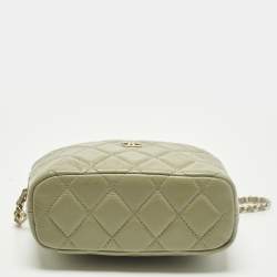 Pre Owned حقيبة شانيل كلاسيك سلسلة أخضر فاتح مطعمة جلد كافيار هوبو
