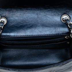 Pre Owned Chanel Blue Mini Rectangular Classic Glazed Calfskin Studded Airlines Single Flap