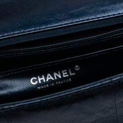 Pre Owned Chanel Blue Mini Rectangular Classic Glazed Calfskin Studded Airlines Single Flap