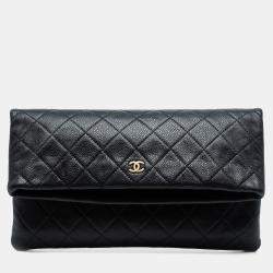 Pre Owned حقيبة كلتش شانيل فولدوفر جمال سي سي كافيار مبطنة سوداء