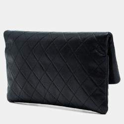 Pre Owned حقيبة كلتش شانيل فولدوفر جمال سي سي كافيار مبطنة سوداء