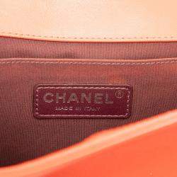 Pre Owned Chanel Red Old Medium Chevron Lambskin Boy Flap