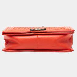 Pre Owned Chanel Red Old Medium Chevron Lambskin Boy Flap